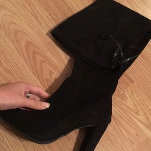 Black - thigh high booties
